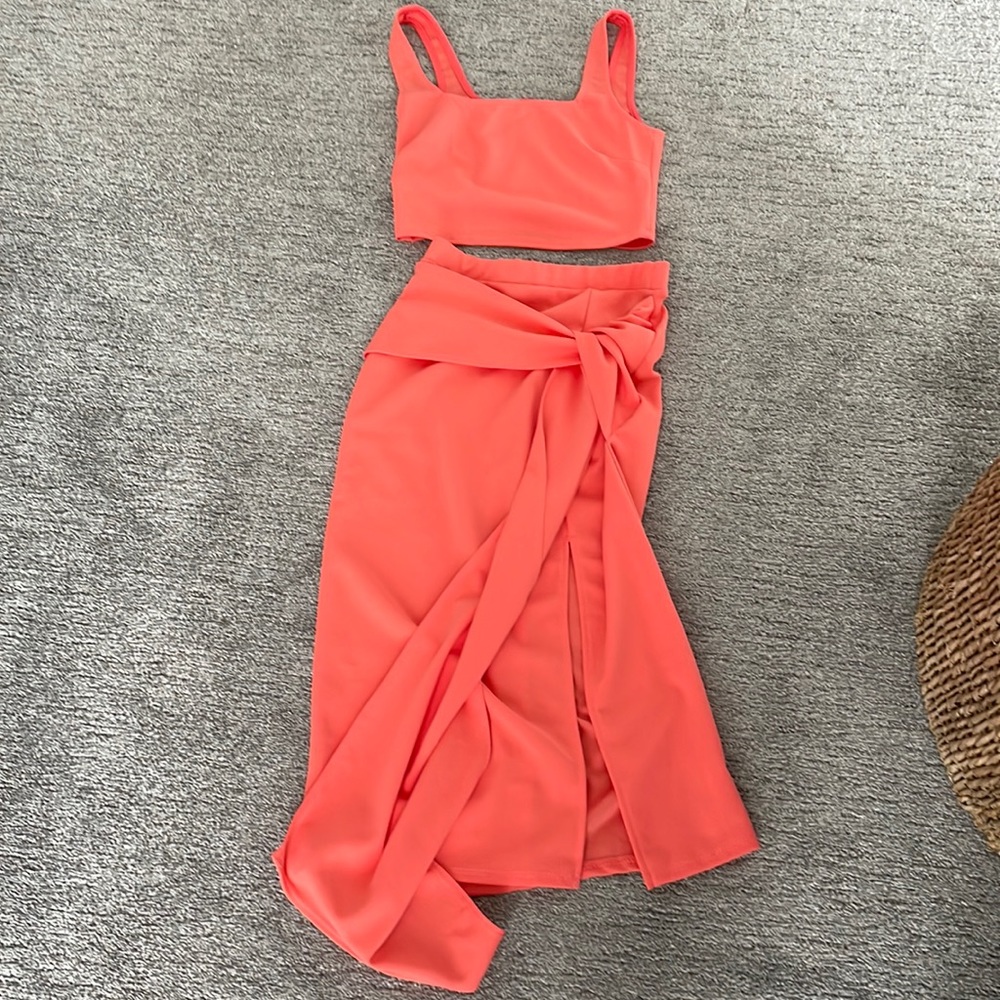 Pink Lily two piece coral skirt set.